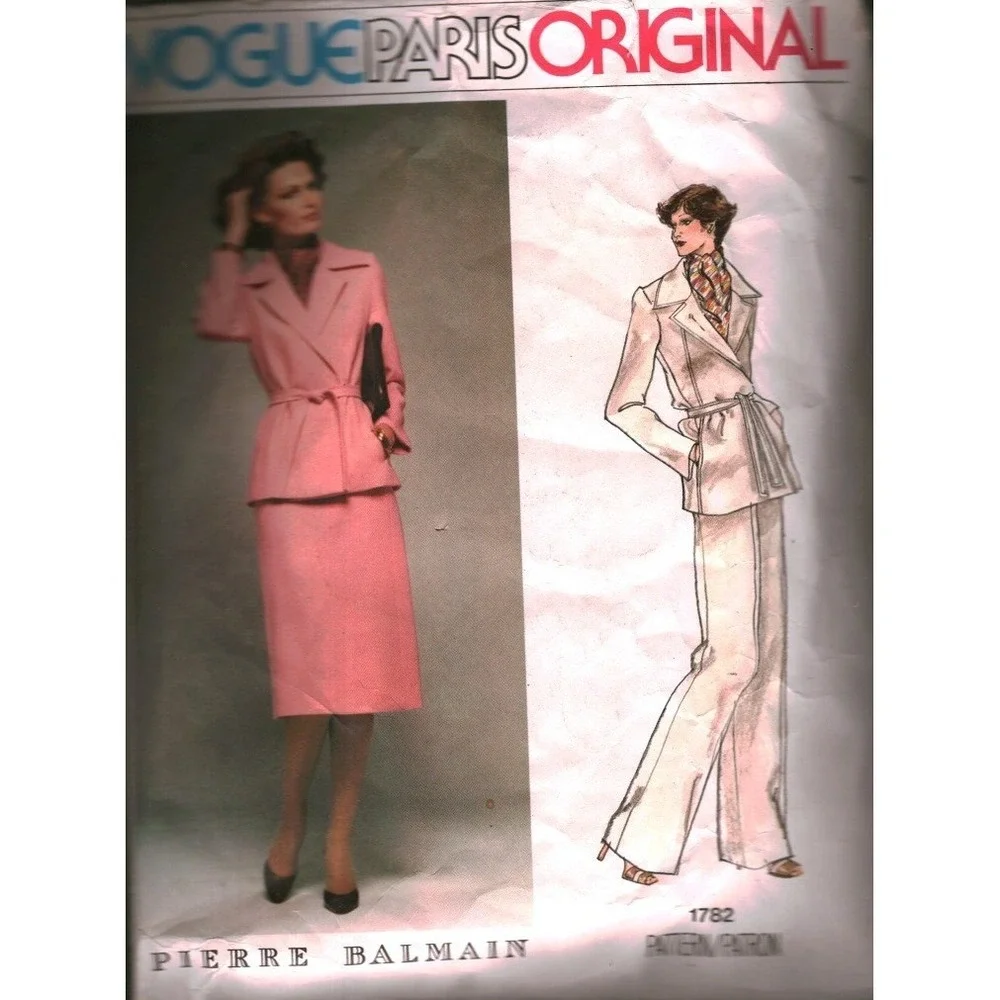Vintage Vogue Paris Original 1782 Pierre Balmain Jacket Skirt Pants Pattern 14.5